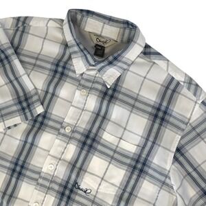 ONeill Mens Size Large Plaid Short Sleeve‎ Button Up Shirt White Blue Casual